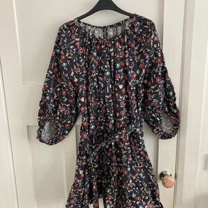 Forever 21 Dark Blue Floral Long Sleeve Dress